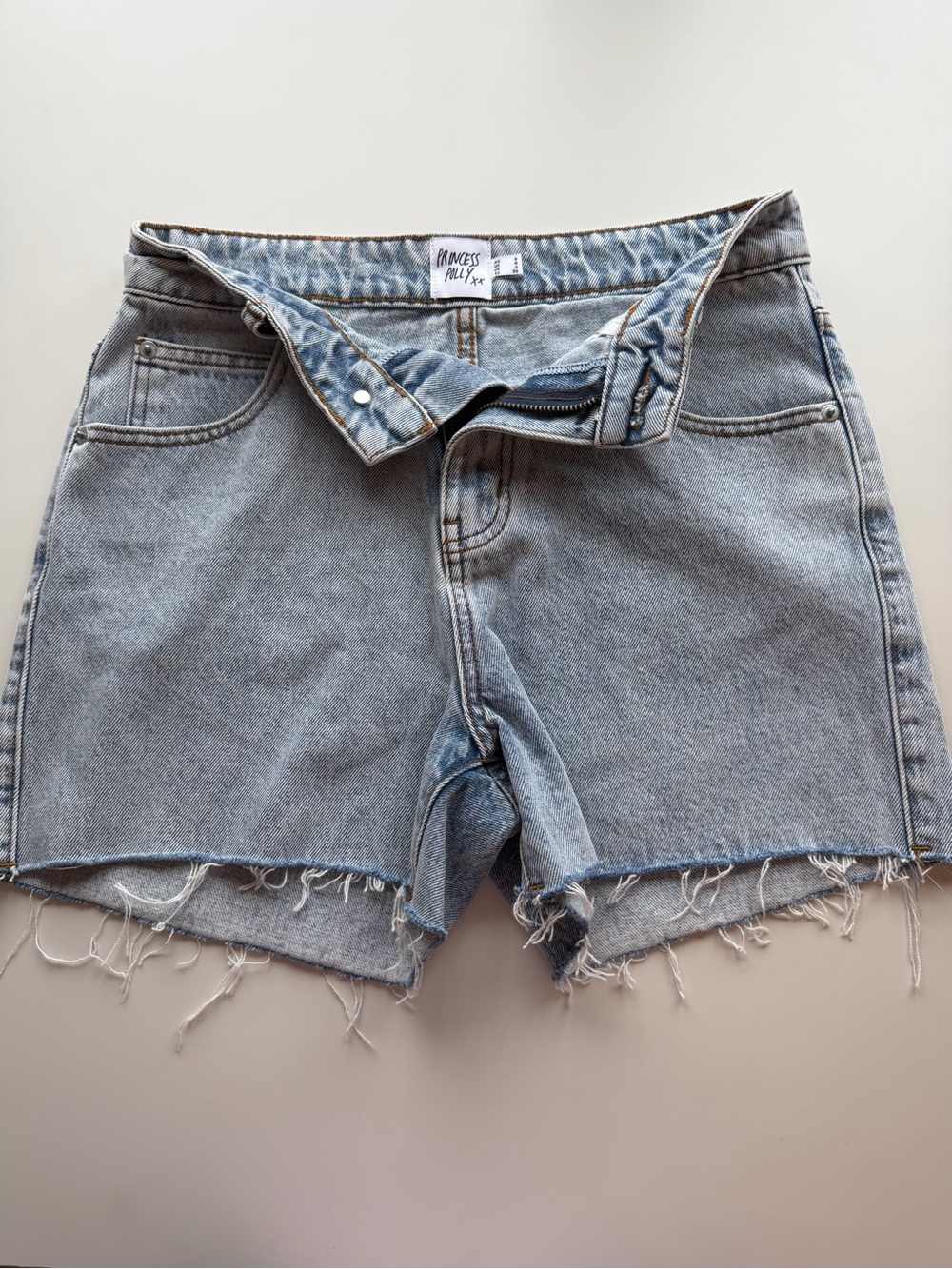 Princess Polly Light Blue High-Rise Denim Shorts
